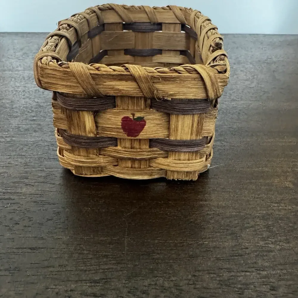 Farmhouse Hand Woven Slat Basket Country Core Hand Painted Apples Folk Art 4